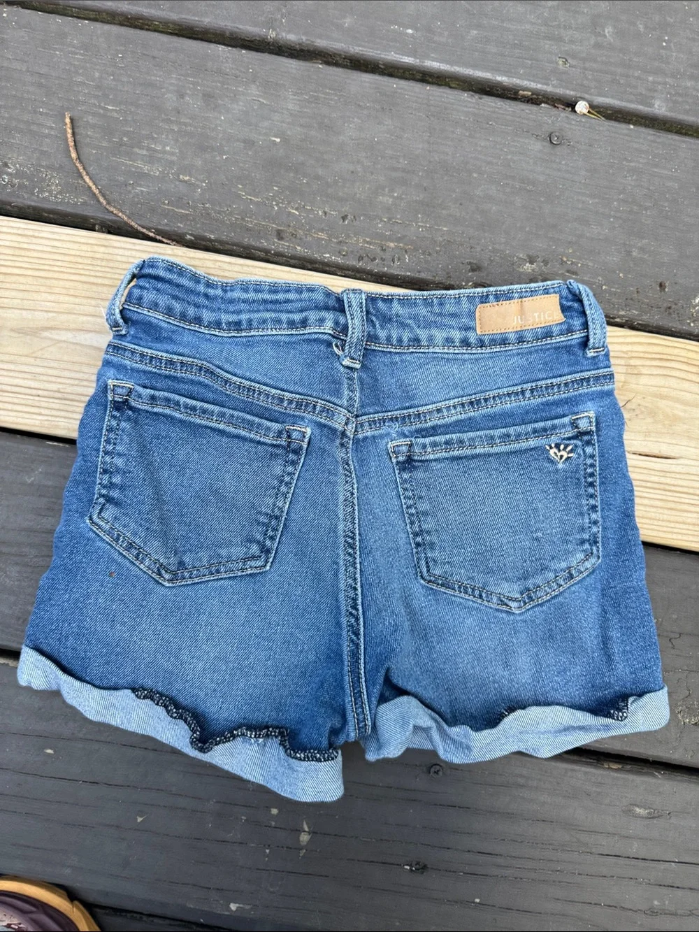 Justice Blue Denim Shorts with Rainbow Patch size 14